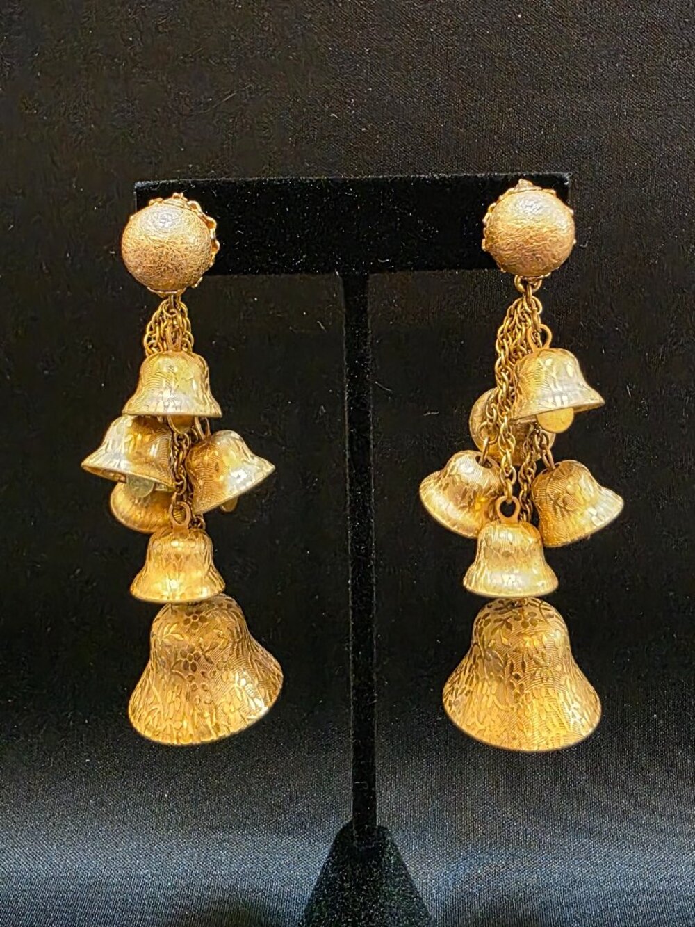 Vintage Miriam Haskell Earrings Filigree Bell Flower Dangle stud
